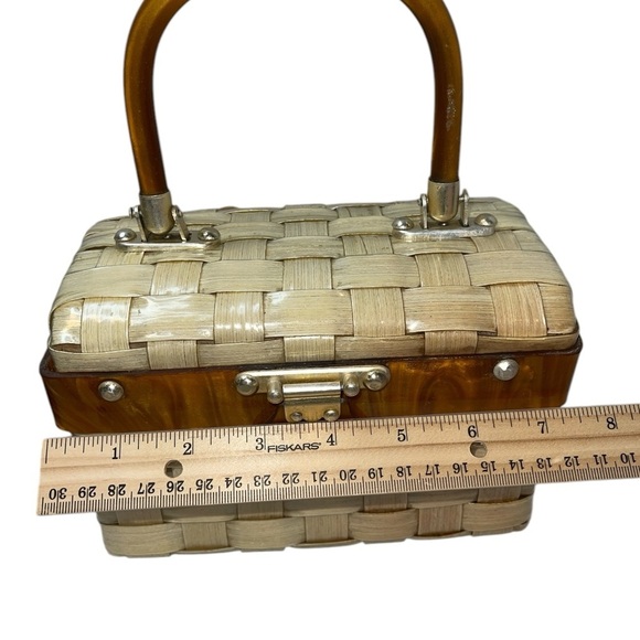 Vintage Lucite Small Bag Tan/Brown Kiss Lock Open Tigers Eye Hinged Open - Picture 13 of 15